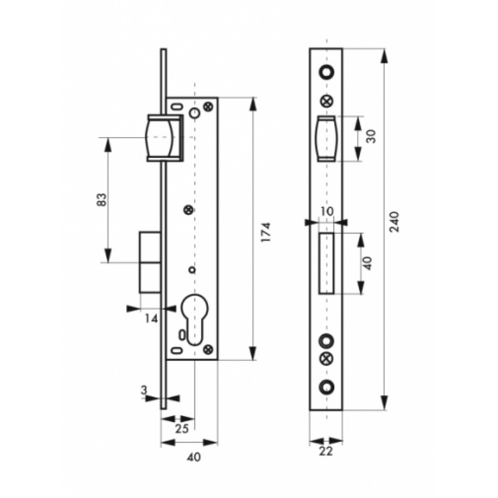 Broasca cu rola usa batanta, ingropata, 25 x 85 mm, THIRARD