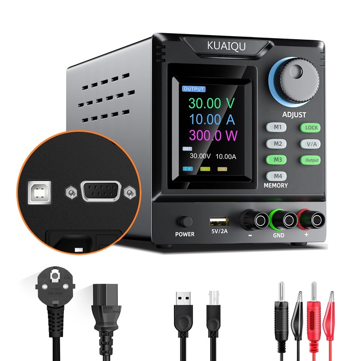 Alimentator de laborator, Sursa DC programabila, 60V 5A, USB si RS-232, 4 memorii presetate, Tensiune si curent ajustabile, 300W