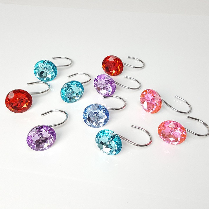 Set 12 carlige perdea dus, acrilice, strasuri, crom, mov, 1.06x1.38 inch
