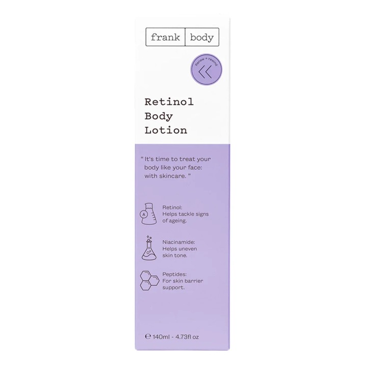 Retinol testápoló, bőrképjavító hatással, Frank Body, 140 ml