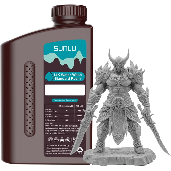 3D gyanta, Sunlu 14K Water Washable, 1kg, szürke, 3D nyomtatóhoz