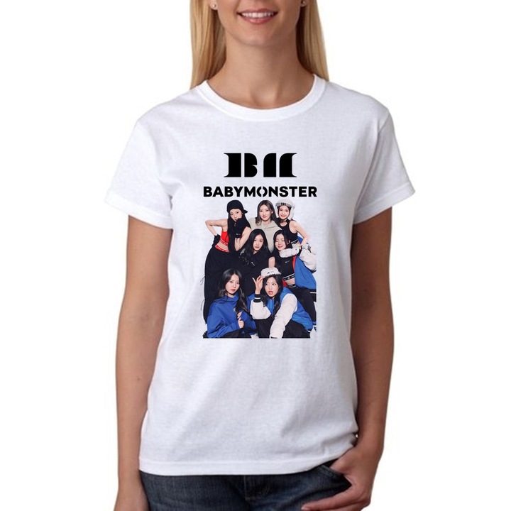 Női egyedi póló babymonster kpop bm, fehér, S