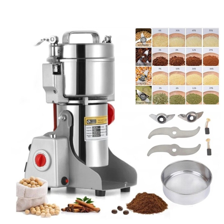 Rasnita electrica pentru cereale, Moara rapida pentru condimente si cafea, Capacitate 800 g, 220 V, Stecar EU, Pentru cereale uscate, ierburi, boabe