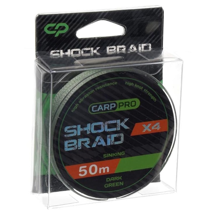 Шок лидер Carp Pro Shock Braid PE X4 0.16mm 50m Тъмнозелен
