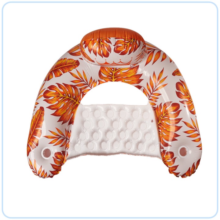 VarioShop® felfújható úszó szék, háttámlával és italtartóval, strapabíró PVC, 80 kg teherbírás, 110 x 60 cm, narancssárga