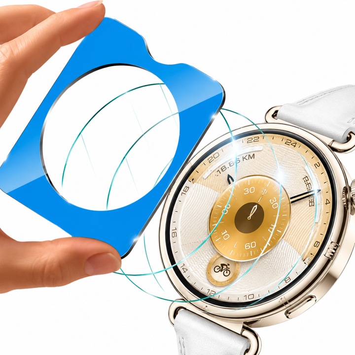 Edzett üvegfólia 36 mm Huawei Watch GT 6 41 mm-hez, 3 darabos szett, felhelyező applikátor, nedves/száraz törlőkendők, Dust Absorber