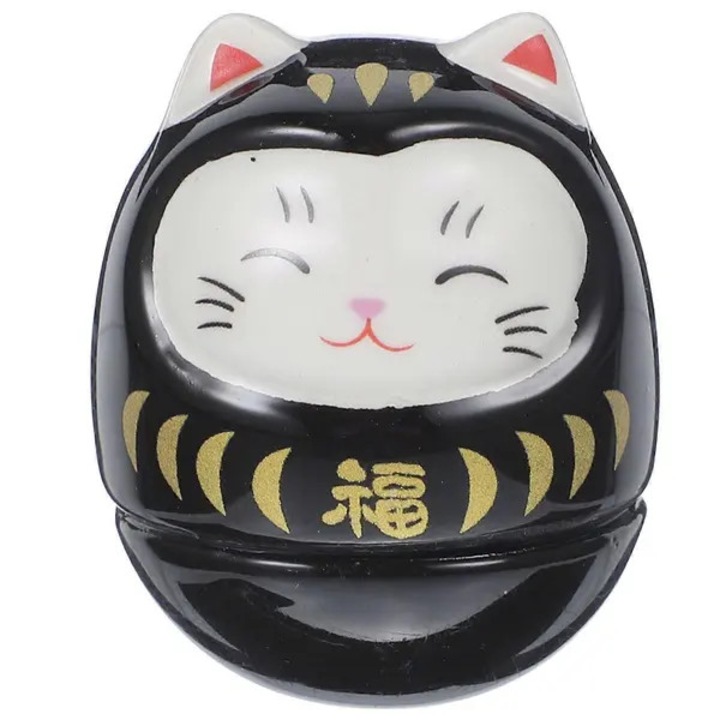 Dekoratív macskajáték, Daruma, kerámia, fehér, 3.7x3.7x4.5cm
