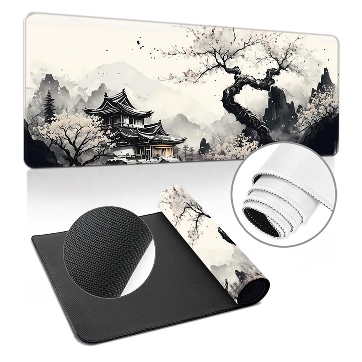 Mousepad gaming 800x300x3mm, roz, cusaturi rezistente, antiderapant