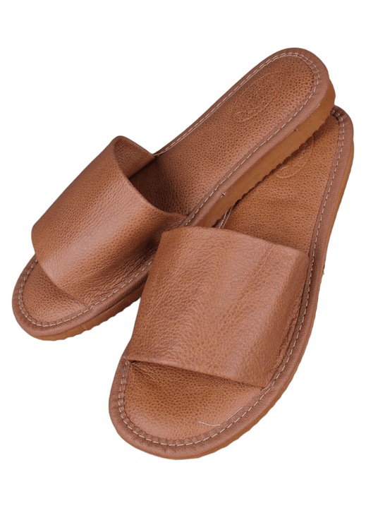 Papuci de casa/interior de dama, Piele Naturala, Talpa ergonomica si confortabila antiderapanta, culoare Maro, marimea 37
