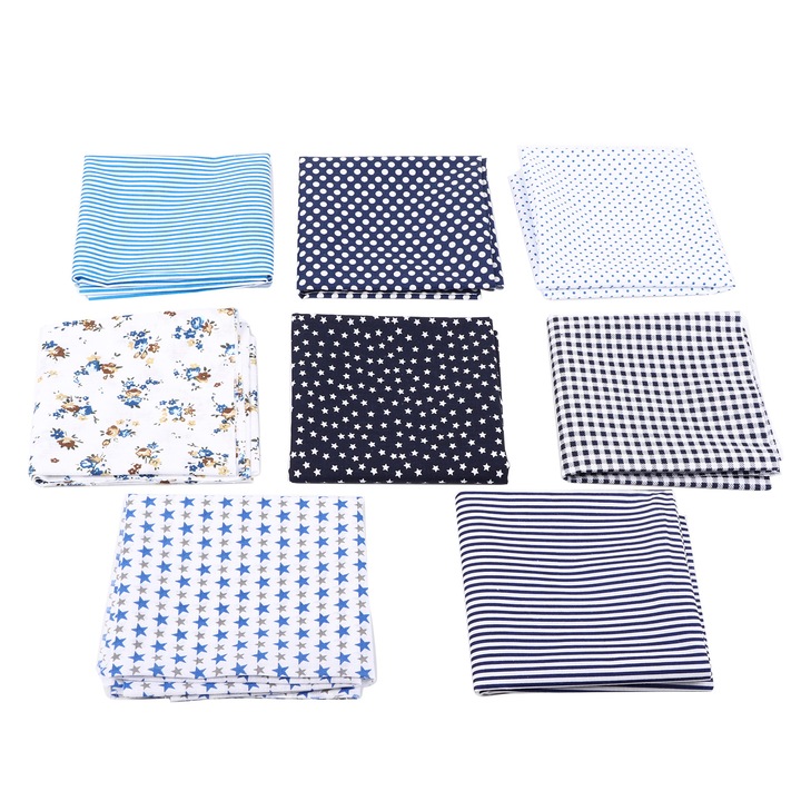 Anyag: pamut textil, 8 db-os szett, vegyes minták, 50x50cm