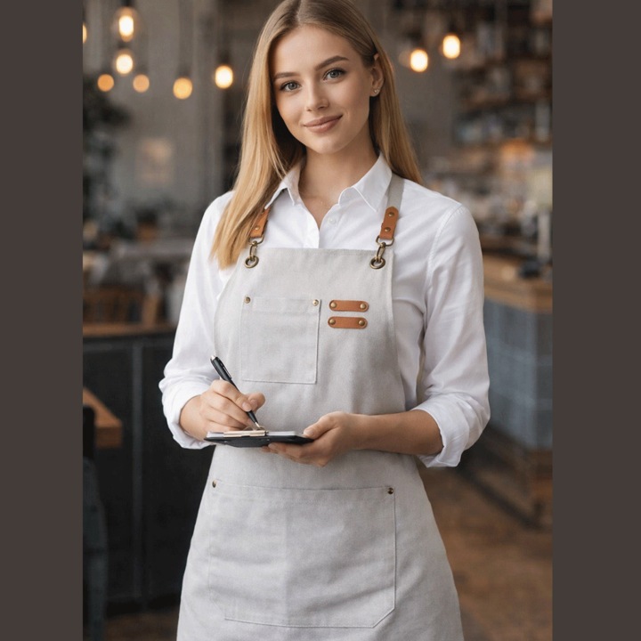 Sort pentru Bucatari, Chelneri, Barmani, Barista din Bumbac Rezisent Tip Denim, Marime Universala Reglabila, PriStyle®, Alb