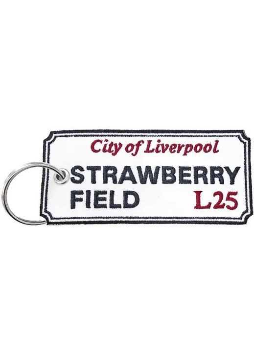 Метален ключодържател, Strawberry Field Liverpool, тъмно сиво-бял, един размер
