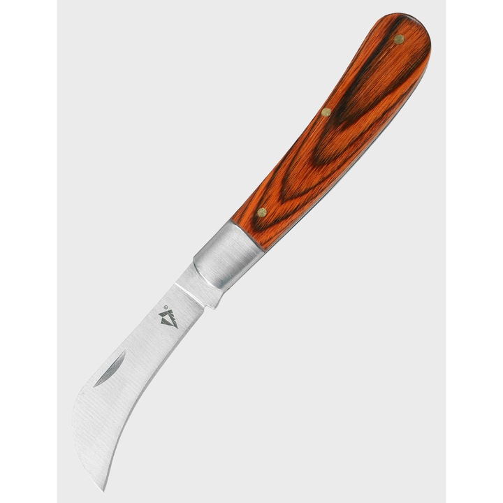 Cutit Cosor Pliabil, Dominator Uc, Sierpak Monterski, 16.6 cm, 69 g, Maro Natural, Otel Inoxidabil 420 Lemn, Lama Curbata Tip Cosor, Maner Nituit, Unealta Usoara Si Ergonomica Ideala Pentru Gradinarit Sarcini De Atelier Si Activitati Outdoor