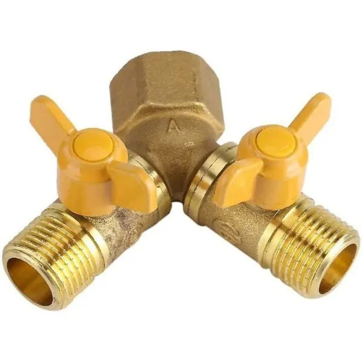 Csapadapter 2 utas, sárgaréz, 1/2 hüvelyk, elzárószeleppel, réz színű, 4 pontos