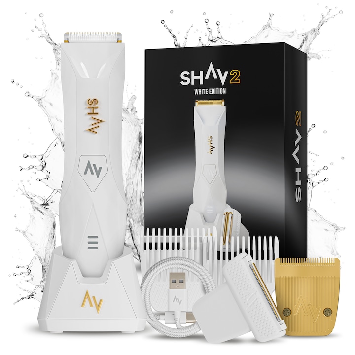 Férfi borotva - Shav 2™, Test, Elektromos, Cserepengék, Pótpenge, CutFree technológia, Vízálló, Nedves és száraz, IPX7, Intim terület, FEHÉR