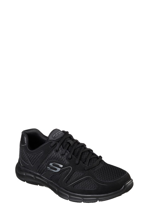 Skechers, Pantofi sport cu garnitura de piele Satisfaction-Flash Point, Negru, 40