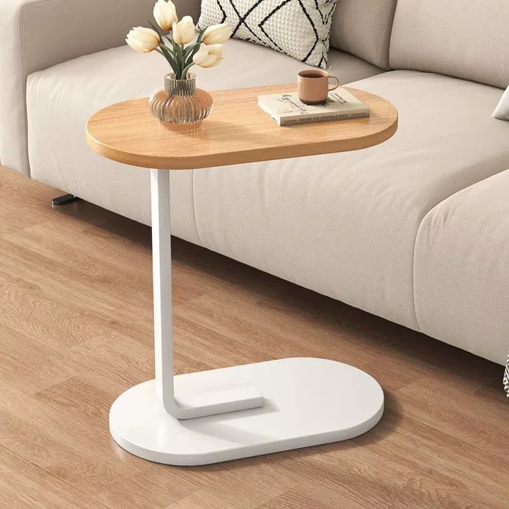 Vivendo C-alakú dohányzóasztal, MDF és fém váz, 43x28x60cm, 3.2 kg, dió szín, gyors összeszerelés 10 perc alatt, csúsztatható kanapé vagy ágy alá, oldalsó asztal nappaliba hálószobába, snack tálca távirányító, fehér