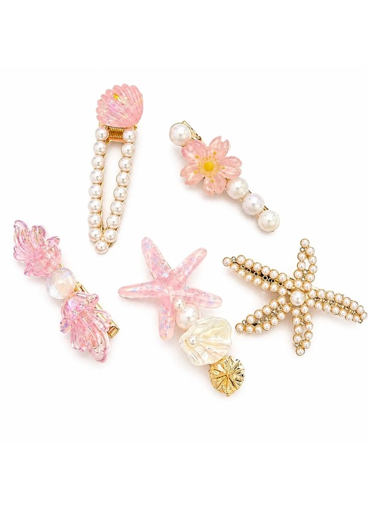 Set 5 clame pentru par, model scoici, multicolor