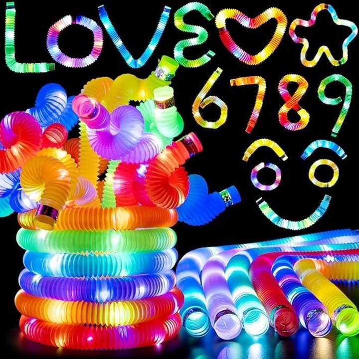 Szenzoros játék, PartySticks, világító LED csövek, 12 darab, állítható hosszúság 19-70 cm, 224 LED, 3 világítási mód, többszínű