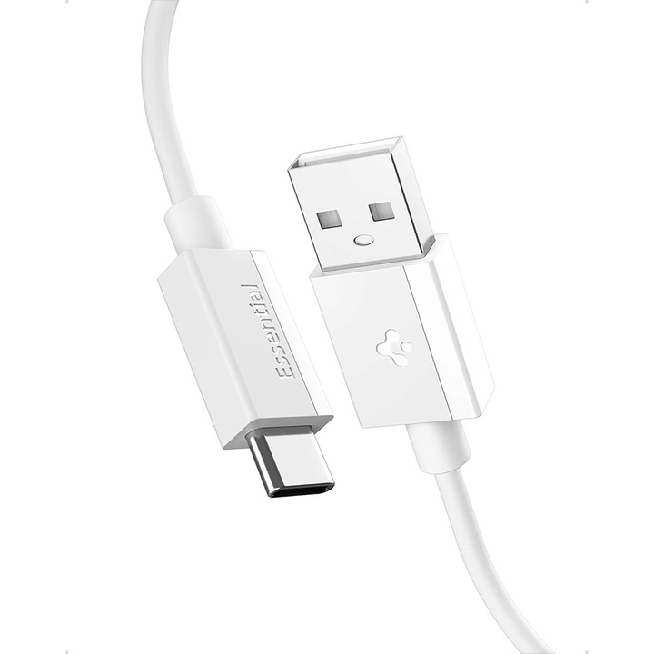 Cablu de incarcare Spigen EB6015AC, Incarcare rapida, USB la Type-C, 60W, 480Mbps, 1.5m, Alb