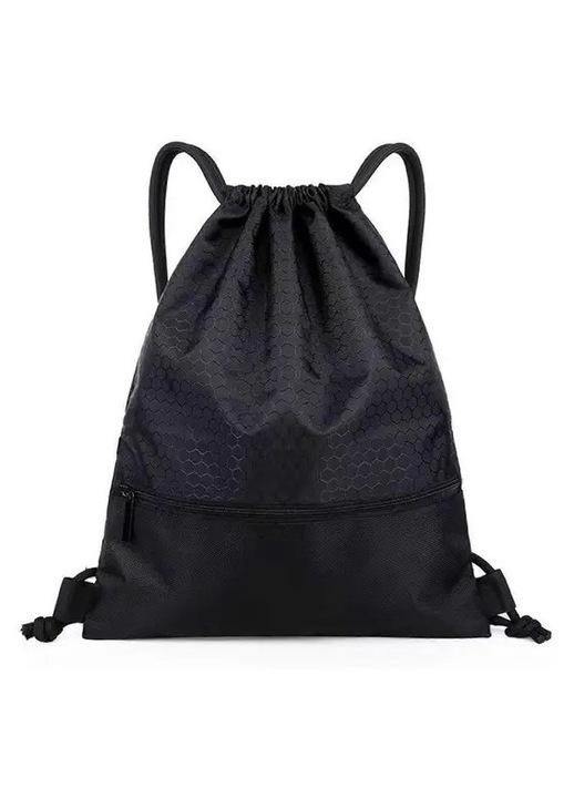 Rucsac cu snur impermeabil, buzunar cu fermoar, negru, 34x43cm