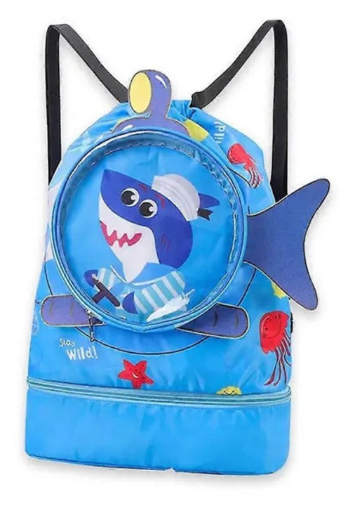 Rucsac cu snur, impermeabil, compartiment uscat-umed, albastru, 35x45cm