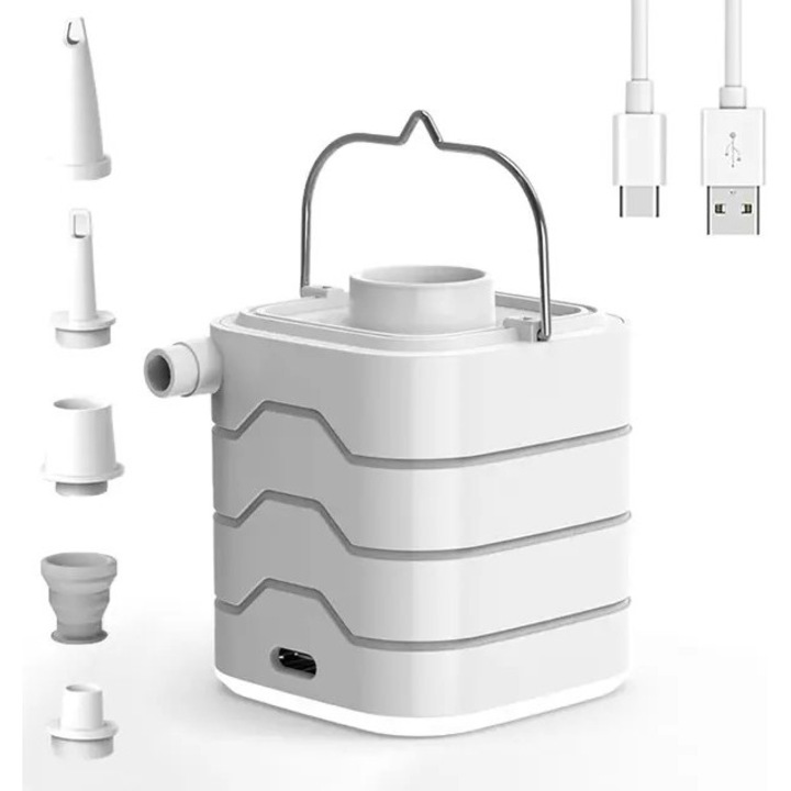 Hordozható, újratölthető mini 4 az 1-ben multifunkcionális elektromos pumpa, fehér, kompakt