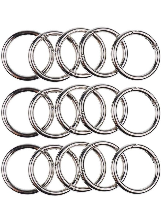 30 db kerek ezüst karabiner kulcstartó készlet 28x4mm cink ötvözet