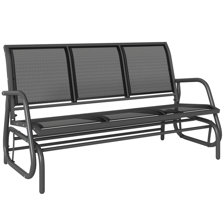Banca balansoar gradina 3 locuri, design contemporan, confort ridicat, negru, 147x70x85cm