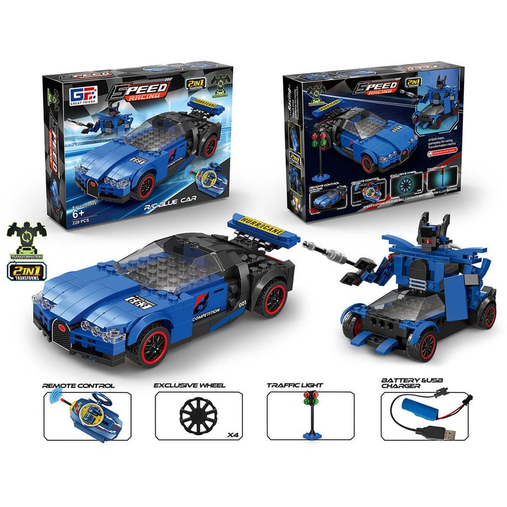 Конструктор кола Armtoys с Р/К, 220 части, син