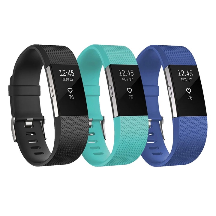 Комплект от 3 силиконови каишки HERUSI за Fitbit Charge 2, водоустойчиви, регулируеми 14x23см