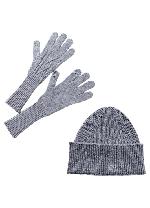 Set de iarna din 2 piese pentru femei, din casmir pur, esarfa, manusi, tricotat cu model de franghie