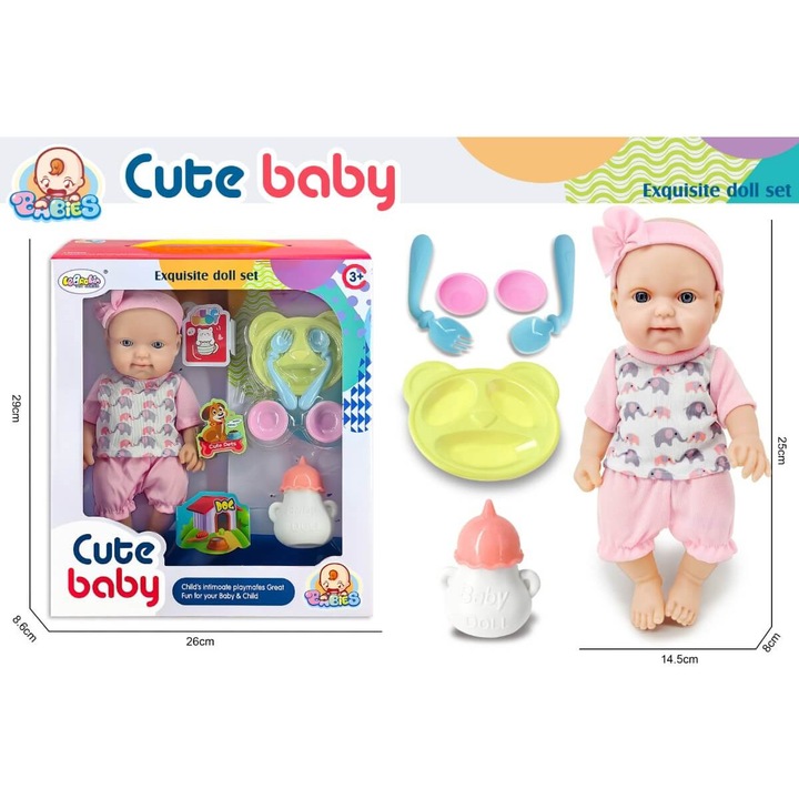 Кукла бебе с лента на главата и прибори за хранене, Armtoys
