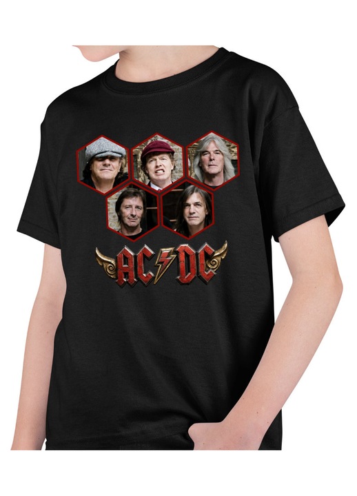 Gyerek Fiú Póló ACDC Rock Vibe ACDC Merch, Fekete