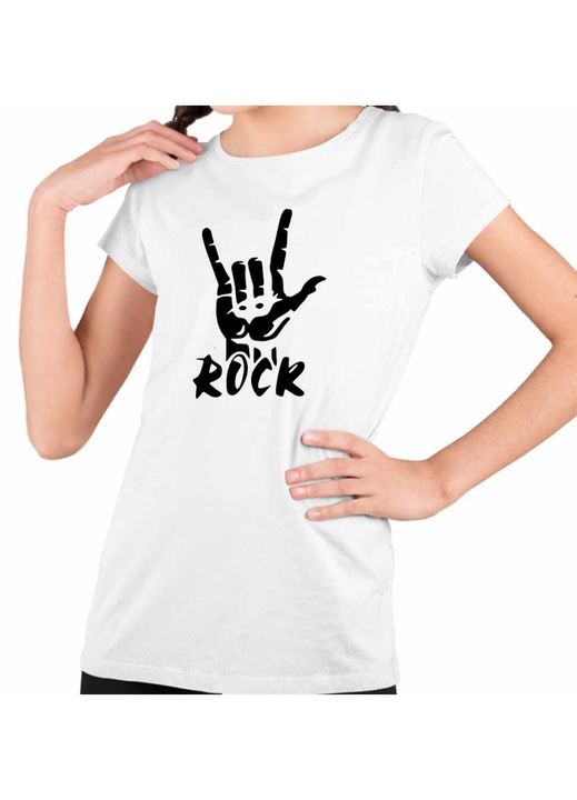 Gyerek Lány Póló Rock Hand Metallica AC/DC Led Zeppelin, Fehér