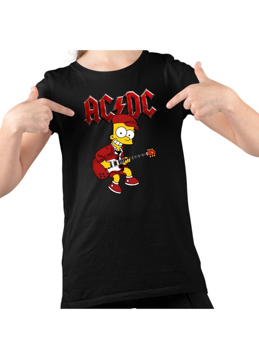 Gyerek Lány Póló ACDC The Simpsons Bart AC/DC Merch, Fekete