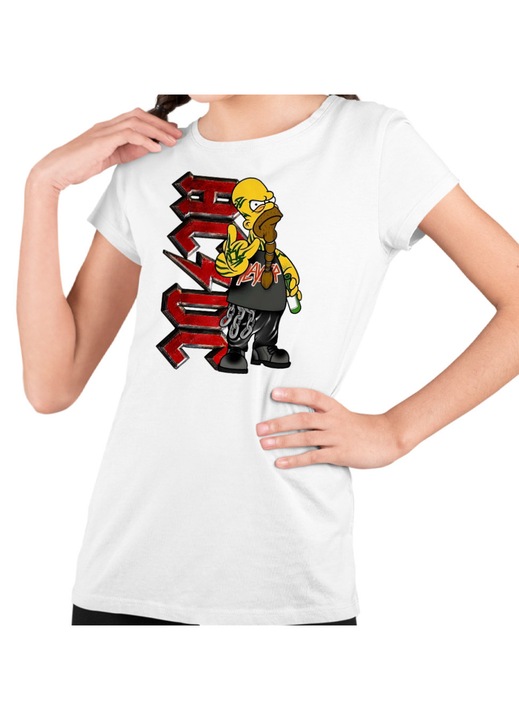 Gyerek Lány Póló AC/DC The Simpsons Homer ACDC Merch, Fehér