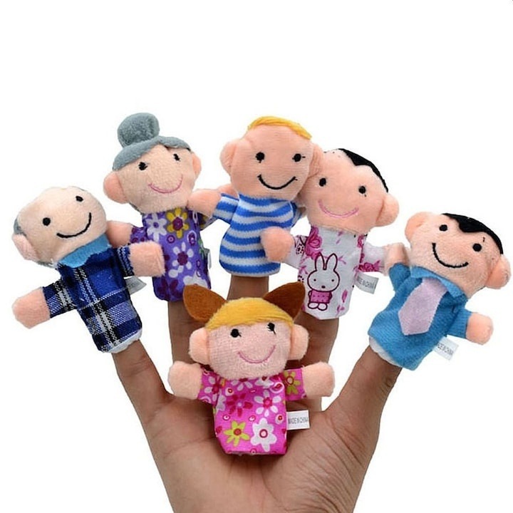 Ujjbábok család, 6 textil figura készlet, 8 x 8 cm, többszínű, mesékhez és szerepjátékokhoz