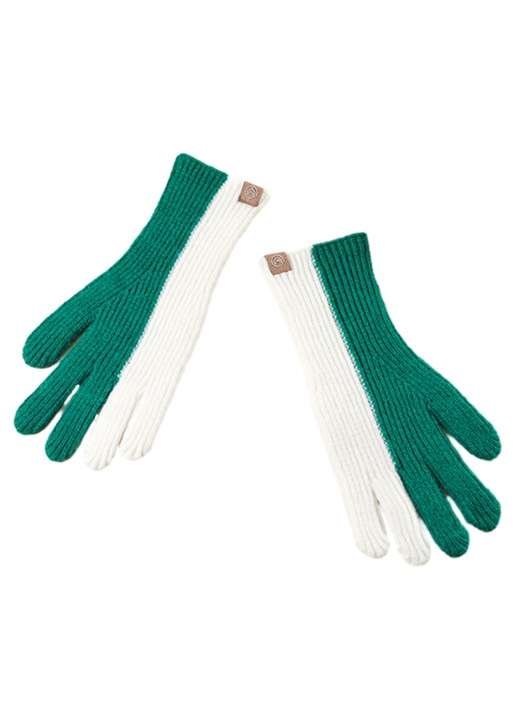Manusi magice de iarna din lana pentru femei, cu ecran tactil, tricotate calduros, captusite cu fleece, pentru femei, Verde + Bej