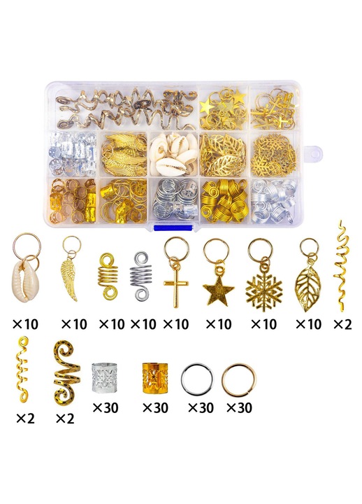 Inele pentru impletit par HERUSI set 206 piese metal auriu argintiu