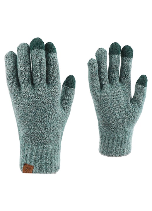 Manusi magice de iarna din lana pentru femei, cu ecran tactil, tricotate calduros, captusite cu fleece pentru femei, verde
