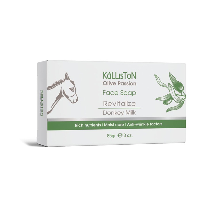 KaLLiSToN Olive Passion Revitalize szilárd arctisztító szappan, szamártejjel és olívaolajjal, revitalizáló és hidratáló, 85g