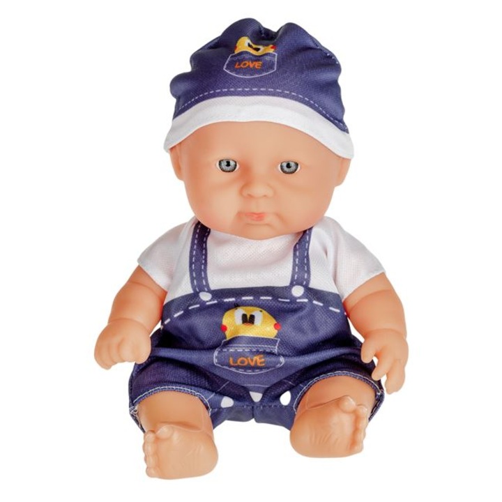 Baba játék fehér-kék kezeslábasban, Love Ratusca sapkával, 22cm