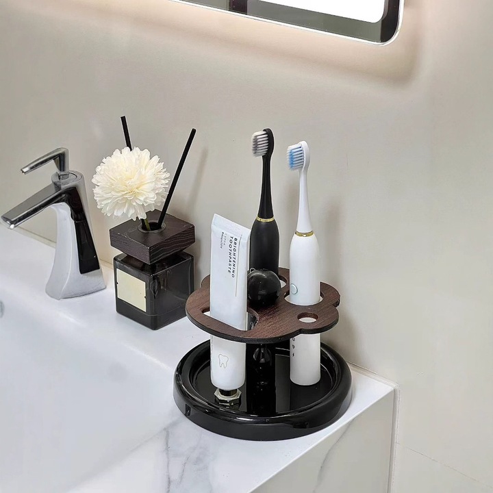 Suport periute din lemn si ceramica HERUSI, model labuta de pisica, pentru baie