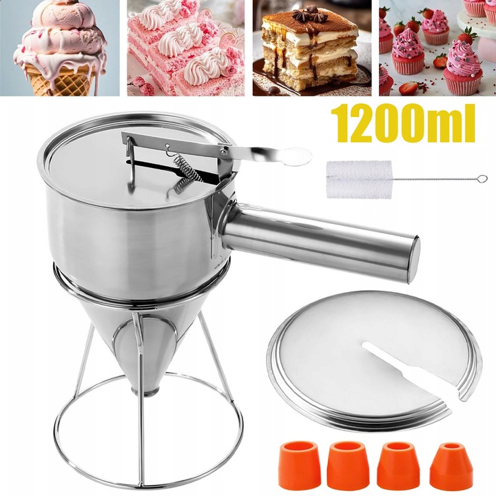 Dozator De Aluat De Clatite, Palnie De Copt Din Otel Inoxidabil Cu Suport, Aparat De Clatite, Dozator De Prajituri In Forma De Palnie, Instrument De Copt Pentru Briose, Vafe, Takoyaki Si Prajituri