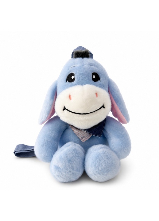 Rucsac jucarie din plus Magarusul Eeyore, cu bretele reglabile, buzunar cu fermoar si bandana, albastru,40x25 cm. VELVE