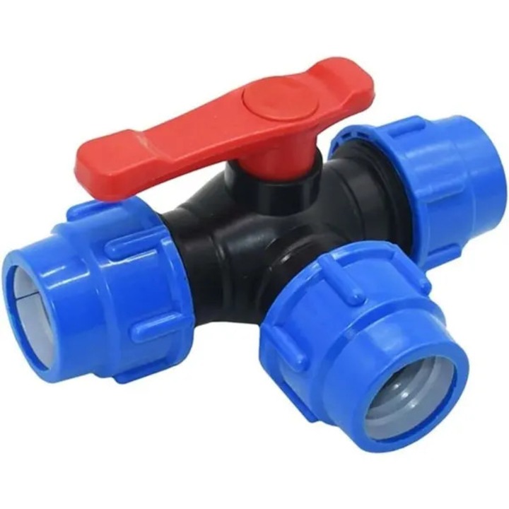 Кран с три пътя HERUSI 25mm бърз конектор PVC/PE