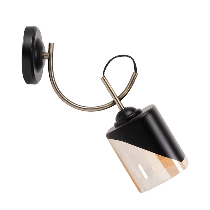1 x E27 Fényforrás, Fém + Üveg, 60 W, 30 x 28 cm, fekete+arany
