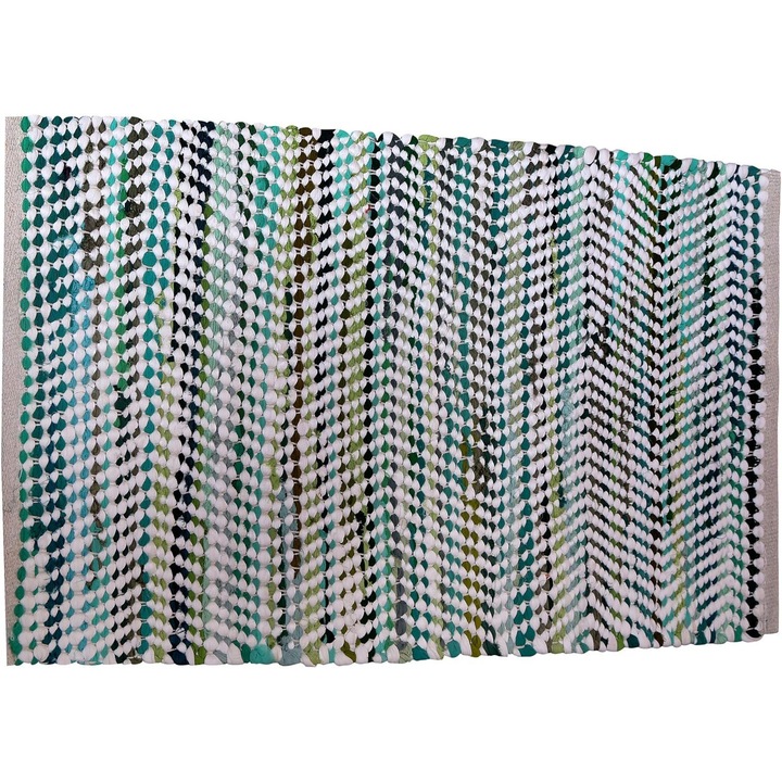 Téglalap alakú szőnyeg, Gifiie, kézzel szőtt, 60 x 90 cm, fehér és zöld, természetes jutából, beltéri használatra, tartós, könnyen
