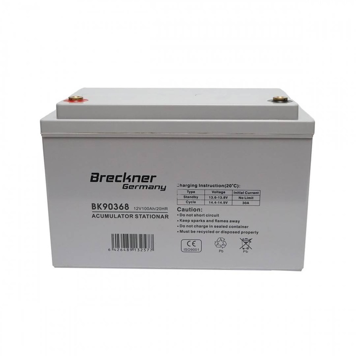 Gél akkumulátor napelemes rendszerhez 12V 100Ah 20HR, 345x182x255mm Breckner Germany
